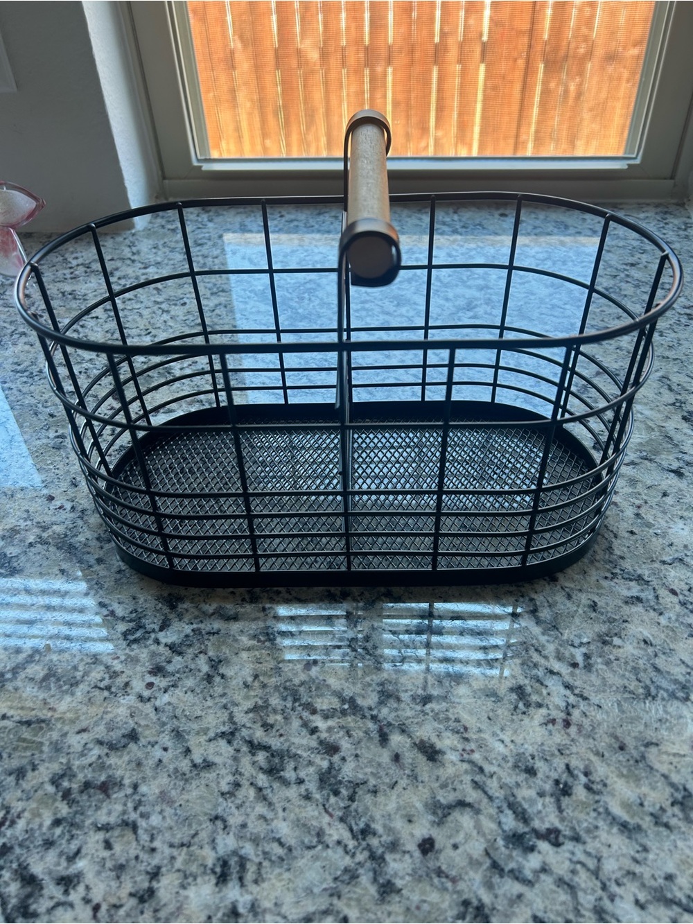 Black Wire Storage Basket with Wooden Handle - Home Accents